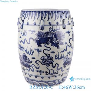 RZMA20-D Ceramic Home Chair Garden Drum Stool Blue and white Porcelain  Fish grass pattern