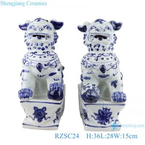 RZSC24 Antique blue and white Porcelain Poodle Ceramic Dog Statue