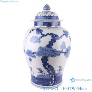 RZSX33 Blue and white Porcelain Hand Painted  pine and bamboo Storage pot Ceramic Lidded Ginger Jar