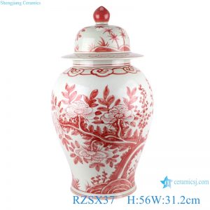 RZSX37 Hand Painted Red Flower and Bird Bamboo Porcelain Storage Plum Ceramic Lidded Jars