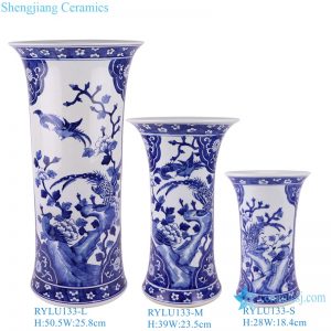 RYLU133-L-M-S Jingdezhen Blue and White Porcelain flower and bird Wide Mouth Tabletop Vase