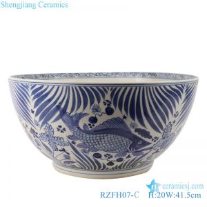 RZFH07-C Jingdezhen blue and white hand painted fish and algas pattern porcelain decorative big bowl