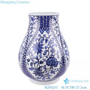RZFQ33  Jingdezhen Blue and White Porcelain Open Window Flower design Ceramic Bucket Shape Vase