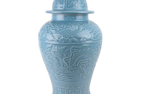 RZKo01-D Cyan carving dragon pattern lion head ginger jar