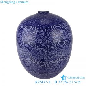 RZSI37 Porcelain Glazed Blue and Black Wave ripple Table Lamp Base for home decoration