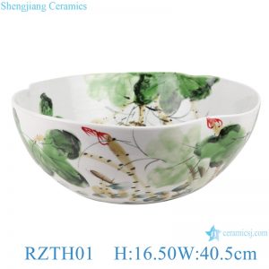 RZTH01 Color glaze kiln green freehand lotus fish pattern irregular shape flowerpot ceramic bowl