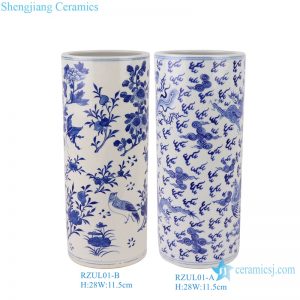 RZUL01-A-B Blue and white Porcelain Umbrella Stand Dragon and Phoenix Flower and Bird pattern