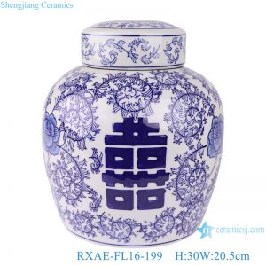 RXAE-FL16-199  Blue and white tea canister with four square characters