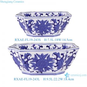 RXAE-FL19  Blue and white twined lotus rectangular bowl with eight sides