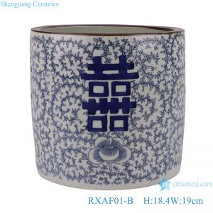 RXAF01-B Antique Ceramic Twisted Flower Happiness Letters Pen Holder Tabletop Vases Decor