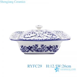 RYFC29 blue and white deep square porcelain plate