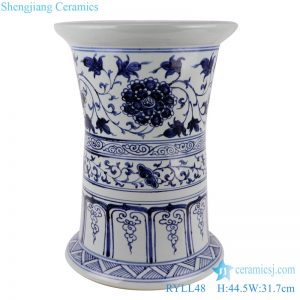 RYLL48 hand painted blue and white twinst branch flower pattern ceramic porcelain stool
