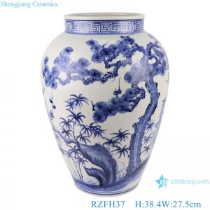 RZFH37 Jingdezhen Porcelain pine and bamboo Plum Reindeer Design Hand painted Ceramic storage Pot Vases Decor