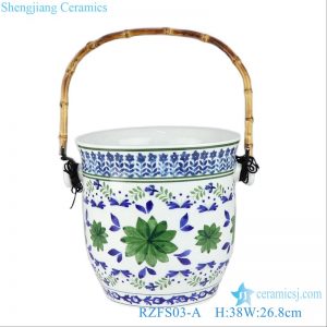RZFS03-A Green blue and white color flower pattern ceramic basket flowerpot
