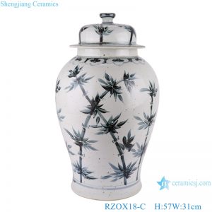 RZOX18-C Ancient Ink Blue Bamboo Phoenix flower Porcelain Storage Ginger Lidded Jars