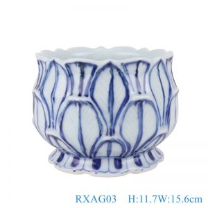 RXAG03 Porcelain Blue and White Lotus flower shape Carved Ceramic Bowl