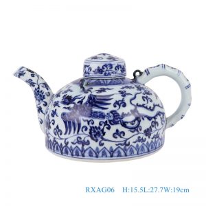 RXAG06 Ancient Blue and White Porcelain phoenix Pattern Ceramic Tea pot