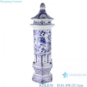 RZKR50 blue and white hand painted fish and alga pattern three-piece porcelain pagoda