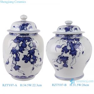 RZTY07-A-B unique blue and white gourd pattern porcelain ginger pot