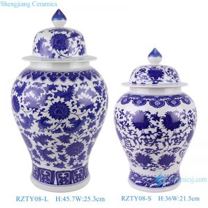 RZTY08-L-S Blue and white interlocking lotus pattern porcelain ginger pot large and small