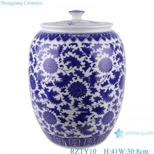 RZTY10 Blue and white interlocking lotus pattern wax gourd shape porcelain jar with lid
