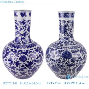 RZTY12-A-B Blue and white interlocking lotus pattern ceramic vase
