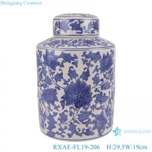 RXAE-FL19-206 Blue and White Twisted flower Pattern  Porcelain Tea tin Jars Canister
