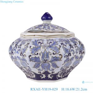 RXAE-YH19-029 Blue and white Porcelain Twisted flower Porcelain Octagonal jars