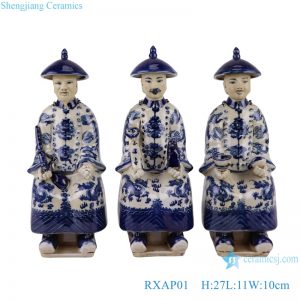 RXAP01 Chinese Dynasty 3 Sitting emperors blue and white Porcelain statue
