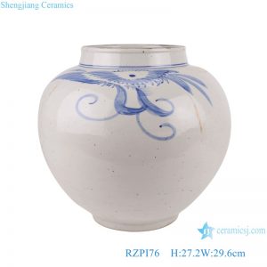 RZPI76 Antique Blue and White flower pattern Round shape Ceramic Jars pot Urn