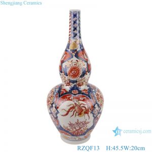 RZQF13 Chinese hand painted colorful flower and bird beaked gourd shape ceramic vase