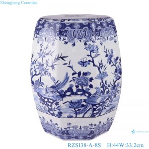 RZSI38-A-8S  Blue and white Jingdezhen Porcelain Flower and Bird Pattern Octagon shape porcelain stools cool pier