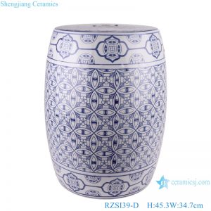 RZSI39-D Blue and white Porcelain Money Copper Coin Pattern Ceramic Drum Garden stool Cool Pier