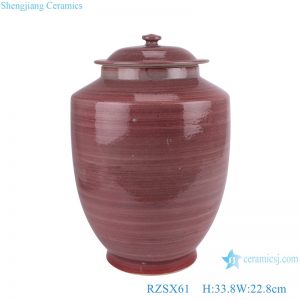 RZSX61 Antique Red Glazed  color Stripe Line Round shape Porcelain Lidded Jars