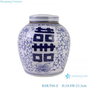 RZKT04-Z Blue and white Porcelain Twisted flower Pattern Happiness Letters Tea Canister Jars