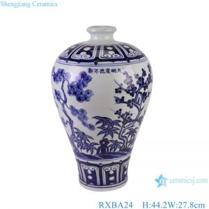 RXBA24 Jingdezhen hand painted blue and white pine bamboo plum pattern meiping ceramic vase