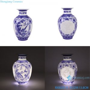 RXBG02-A-B Blue and White Porcelain Exquisite Hollow out Flower Patten Tabletop Porcelain Flower Vase