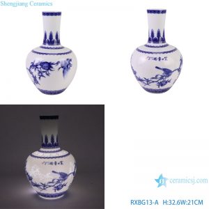 RXBG13-A Blue and White Porcelain Flower and Bird Pattern Letters Globular Ceramic flower vase