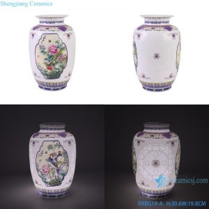 RXBG19-A Colorful Exquisite IOpen window Hollow out Porcelain Flower and Bird Pattern Ceramic Flower Vase