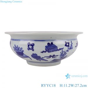 RYYC18 Jingdezhen Blue and White Antique Bogut Pattern Ceramic Incense burner Shallow Pot  Fish Pond