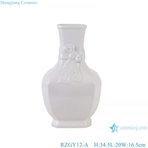 RZGY12-A White Color Glazed Chinese Bowknot Decorative Porcelain  Globular Flower vase