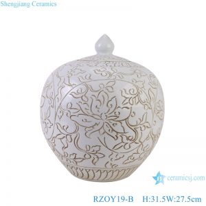RZOY19-B White Color Twsited flower carved porcelain  watermelon shape belly lidded Jars