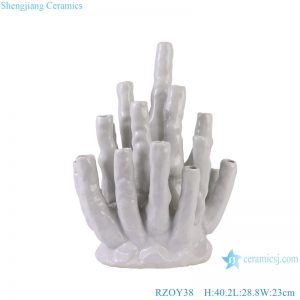 RZOY38 White Color Glazed Irregular Coral  shape Porcelain Vase Ceramic Decor Statues
