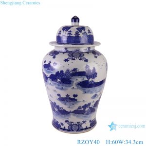 RZOY40 Jingdezhen Blue and White Porcelain Landscape Pattern Porcelain Lidded Ginger Jars