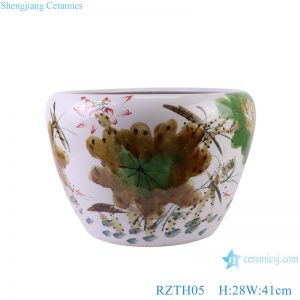 RZTH05 Jingdezhen new hand painted colorful lotus pattern ceramic planter fish tank pet fish tank