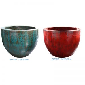 RZUR04-05 unique kiln transmutation green and red color medium size ceramic flower pot