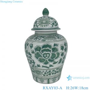 RXAY03-A Green Color Peony Flower pattern Ceramic Pot Porcelain Jars