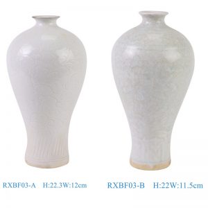 RXBF03-A-B  Antique Celadon and White Color glazed Flower Carved Porcelain Decorative Pulm Vase