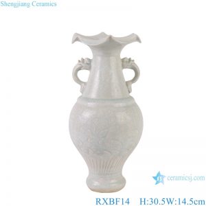 RXBF14 Antique Design Celadon Flower Carved Porcelain Decorative flower vase with ears