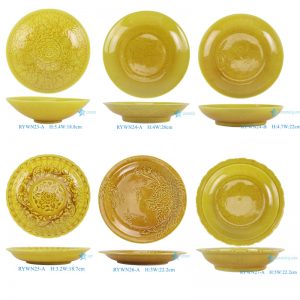 RYWN23-24-25-26-27-A yellow color engraved imagy porcelain bowl and plate
